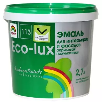 Эмаль акриловая для интерьеров и фасадов 113 "Эко-Люкс", база А 2,7 л