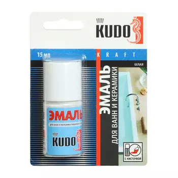 Эмаль KUDO для ванн и керамики с кисточкой, 15 мл, белая, KU-7K1301
