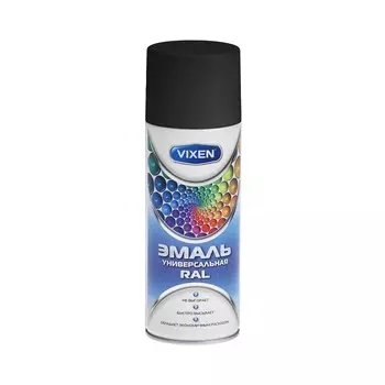 Эмаль универсальная VIXEN, черная матовая RAL 9005, аэрозоль 520 мл VX-10905