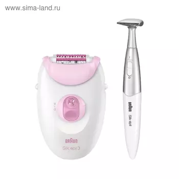 Эпилятор Braun 3-321 Silk-epil 3, 7 Вт, 2 скорости, 20 пинцетов, от сети, бело-розовый