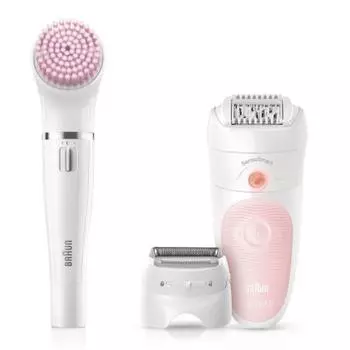 Эпилятор Braun SES 5-885BS + прибор для ухода за кожей, белый/розовый