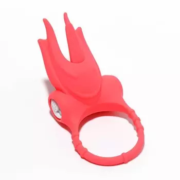 Эрекционное кольцо с вибрацией и клиторальной стимуляцией, силикон, d=3 см, красный