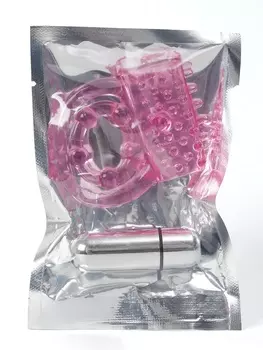 Кольцо эрекционное двойное и вибропуля с вибрацией и стимуляцией, силикон, розовый