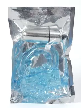 Кольцо эрекционное двойное и вибропуля с вибрацией и стимуляцией, силикон, голубой