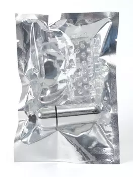 Кольцо эрекционное двойное и вибропуля с вибрацией и стимуляцией, силикон, прозрачный