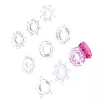 Эрекционные кольца, гелевый силикон, мягкие, набор 9 шт