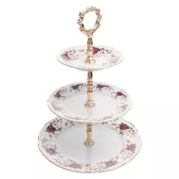 Этажерка 3-х ярусная Bernadotte, декор «Английская роза, отводка золото»