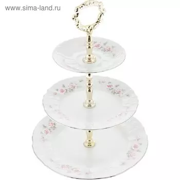 Этажерка 3-х ярусная Bernadotte, декор «Бледные розы, отводка платина»