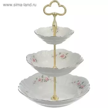 Этажерка для фруктов 3-х ярусная Bernadotte, декор «Бледные розы, отводка платина»