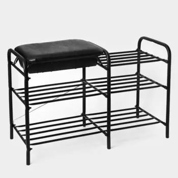 Этажерка для обуви с сиденьем и ящиком «Люкс», 793350 см, чёрная