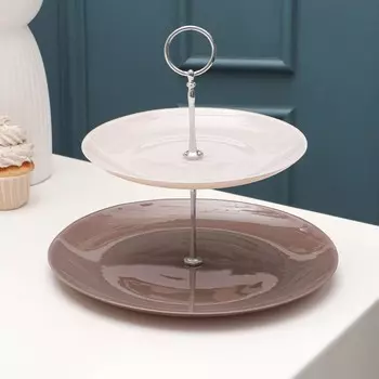 Этажерка для фруктов и десертов «Капучино. Мокко», 2 яруса, d=21/28 см, стекло, розовая