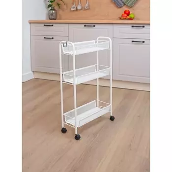 Этажерка на колёсиках «Ладья», трехъярусная , 441775 см, белая