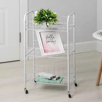 Этажерка напольная 3-х секционная, на колёсиках, 273666 см, белая