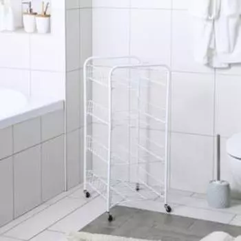 Этажерка напольная 4-х секционная Доляна, на колёсах, 313477 см, белая