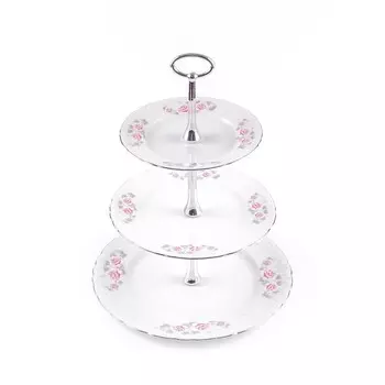 Этажерка трёхъярусная Cmielow Rococo «Бледные розы, отводка платина»