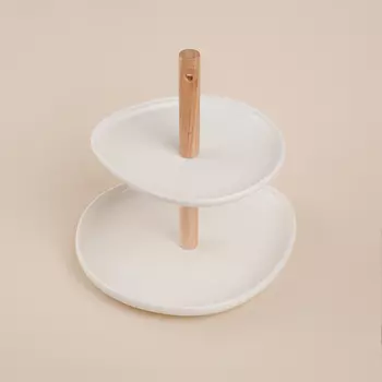 Этажерка - фруктовница круглая SL Home «Тренто», 2 яруса, фарфор, белая