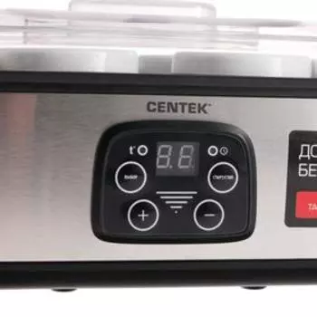 Йогуртница Centek CT-1443, 30 Вт, 0.2 л, 8 ёмкостей, стекло, таймер, дисплей, серо-чёрная