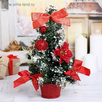 Ёлка декор 30 см со снегом красная