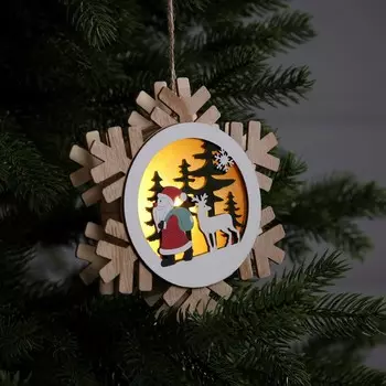 Ёлочная игрушка «Дед Мороз с подарками», 15.5 см, 1 LED, от батареек, свечение тёплое белое