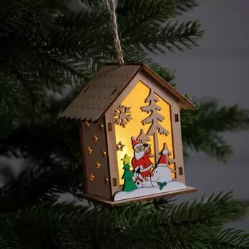 Ёлочная игрушка «Дед Мороз со снеговиками», 11х9.5x6.8 см, 1 LED, от батареек, свечение тёплое белое