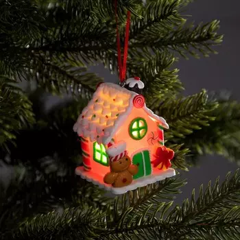 Ёлочная игрушка «Дом из конфет», 7.6х5.5х6 см, 1 LED, от батареек, свечение тёплое белое