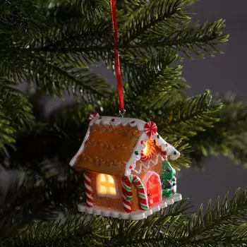 Ёлочная игрушка «Дом из сладостей» 6 6.8 5.5 см, от батареек, свечение тёплое белое