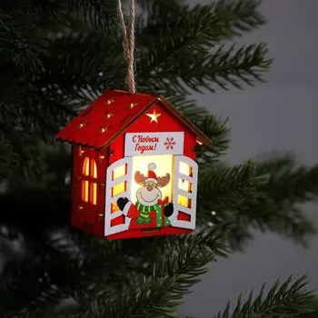 Ёлочная игрушка «Дом с оленем», 8.7х4.6 см, 1 LED, от батареек, свечение тёплое белое