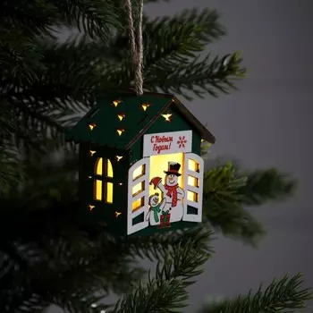 Ёлочная игрушка «Два снеговика», 8x7x6 см, 1 LED, от батареек, свечение тёплое белое