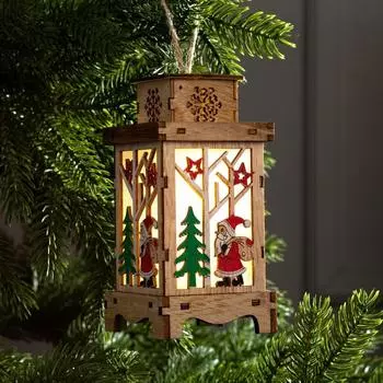 Ёлочная игрушка «Фонарь с Дедом Морозом», 16х8х8 см, от батареек, свечение тёплое белое