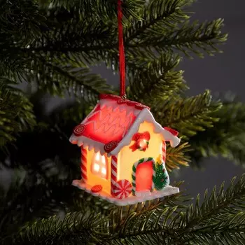 Ёлочная игрушка «Имбирный домик» 6 6.8 6 см, от батареек, свечение тёплое белое