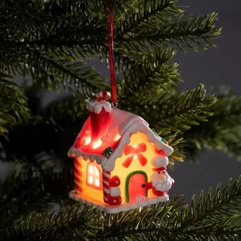 Ёлочная игрушка «Имбирный домик», 8.5х5.5х6 см, 1 LED, от батареек, свечение тёплое белое