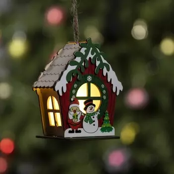 Ёлочная игрушка «Избушка со снеговиком», 9.5х9х6 см, 1 LED, от батареек, свечение тёплое белое