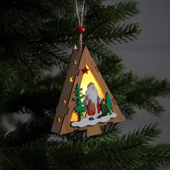 Ёлочная игрушка «Ёлочка с Дедом Морозом», 12х10х3 см, 1 LED, от батареек, свечение тёплое белое