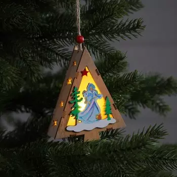 Ёлочная игрушка «Ёлочка со Снегурочкой», 12х10х3 см, 1 LED, от батареек, свечение тёплое белое