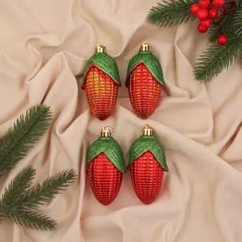 Ёлочные игрушки 4 шт. «Кукуруза колор» 104 см, красный