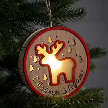 Ёлочная игрушка «Лосёнок», 13.5х3 см, 1 LED, от батареек, свечение тёплое белое