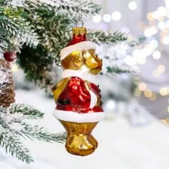 Ёлочная игрушка "Медвежонок-Санта", 15 см, стекло