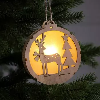 Ёлочная игрушка «Оленёнок в лесу», 12х12 см, 1 LED, от батареек, свечение тёплое белое