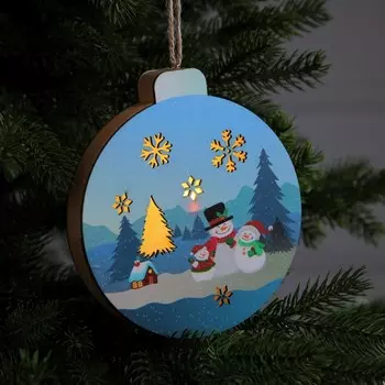 Ёлочная игрушка «Семья снеговиков», 15х16.7 см, 1 LED, от батареек, свечение тёплое белое