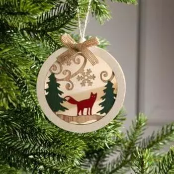 Ёлочная игрушка «Шар с лисёнком», 10х10х2 см, от батареек, свечение тёплое белое