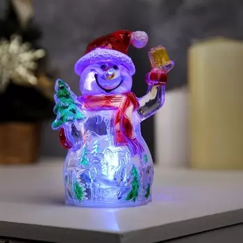 Ёлочная игрушка «Снеговик», 11.5 см, от батареек LR1133х3, свечение мульти (RGB)