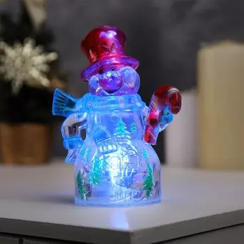 Ёлочная игрушка «Снеговик», 12 см, от батареек LR1133х3, свечение мульти (RGB)