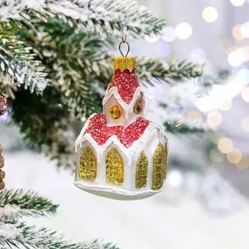 Ёлочная игрушка "Снежная часовня", 10 см, стекло