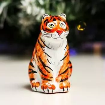 Ёлочная игрушка "Тигр натуральный сидящий маленький", ярославкая майолика