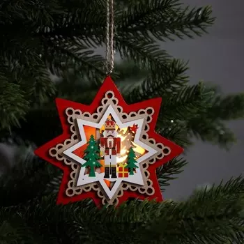 Ёлочная игрушка «Звезда с щелкунчиком», 10х10 см, 1 LED, от батареек, свечение тёплое белое