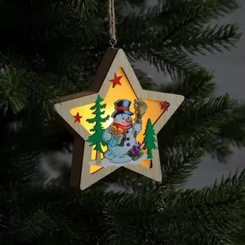 Ёлочная игрушка «Звезда со снеговиком», 12х12х2 см, 1 LED, от батареек, свечение тёплое белое