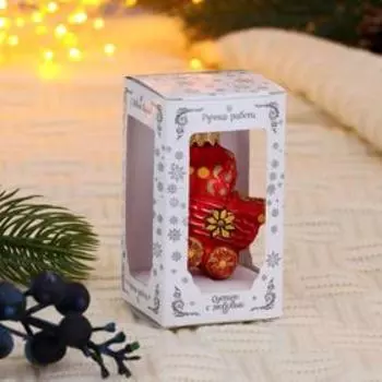 Ёлочное украшение "Детская коляска Народные узоры" h-9 см