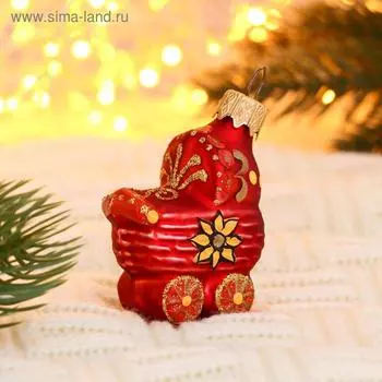 Ёлочное украшение "Детская коляска Народные узоры" h-9 см