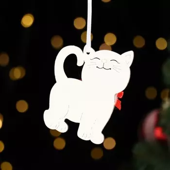 Ёлочное украшение "Котик", красный, МДФ, 7х9 см