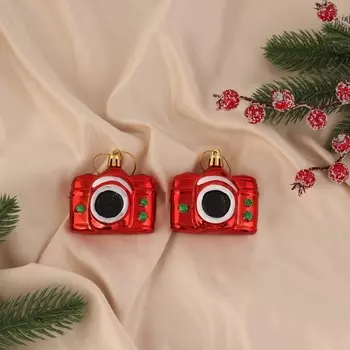 Ёлочные игрушки 2 шт. «Зимнее волшебство. Фотоаппарат» пластик, 6.56 см, красный